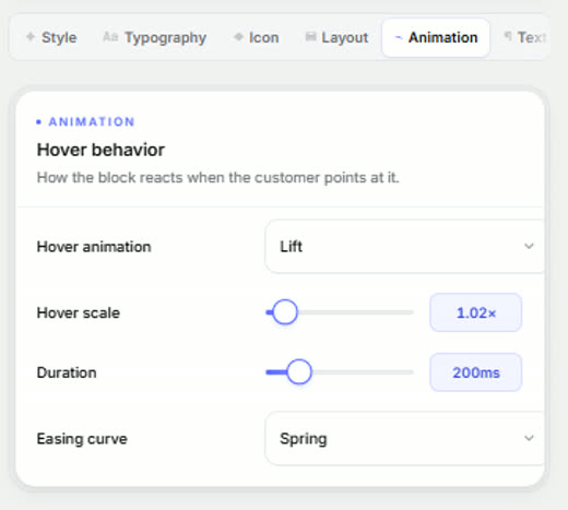 Animation tab