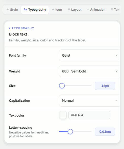 Typography tab