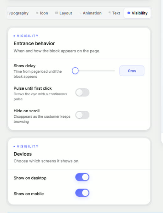 Visibility tab